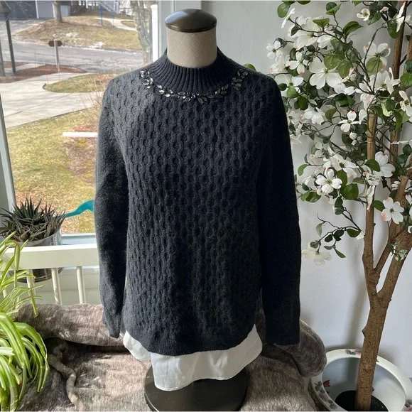 Simply Vera Crystal Neck Knit Layered Sweater, Size L - Picture 3 of 14